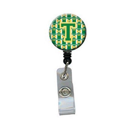 CAROLINES TREASURES Letter T Football Green and Gold Retractable Badge Reel CJ1069-TBR